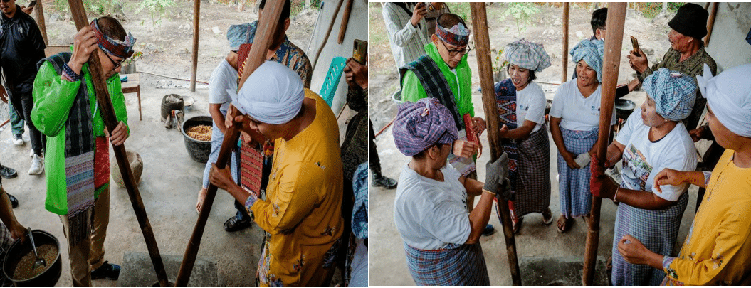 Menparekraf Menumbuk Tipa-Tipa Bersama Inang-Inang Desa Wisata Hariara Pohan Samosir